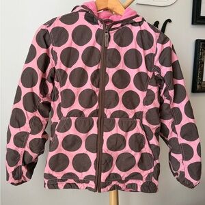 Mini Boden Girl’s Fleece Lined Winter Coat pink Brown Polka Dot Jacket Sz 11 12